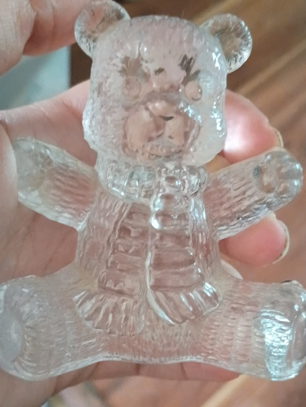 Clear Glass Teddy Bear Figurine with Scarf